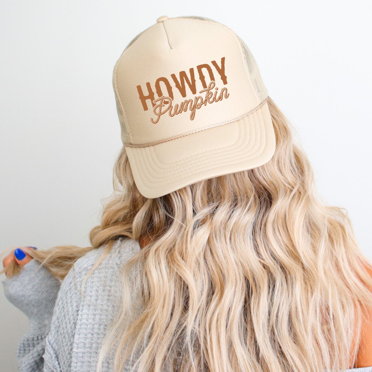 Howdy Pumpkin Classic Foam Trucker Hat Khaki Trucker Hat
