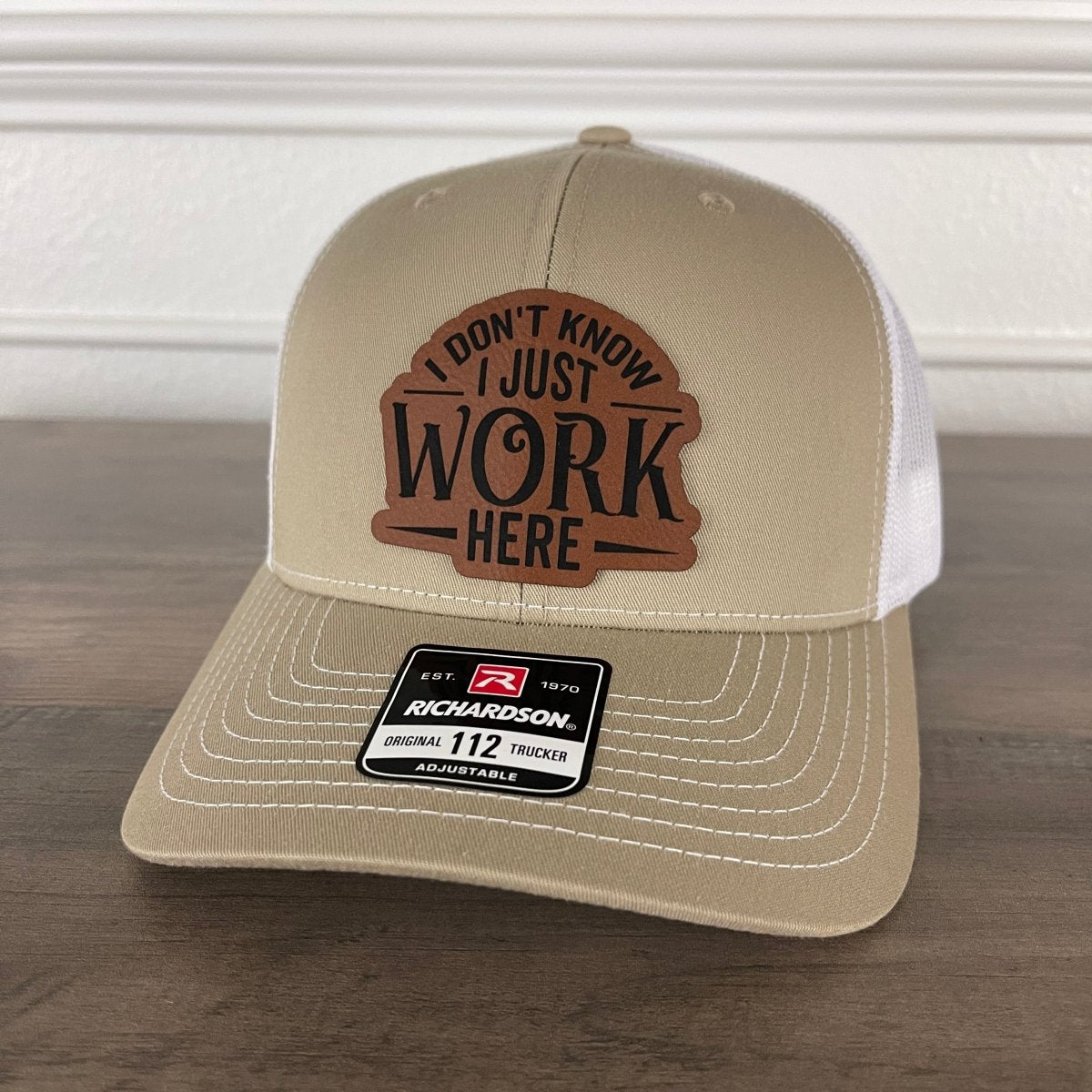 I Don’t Know, I Just Work Here Leather Patch Hat Khaki Patch Hat - VividEditions