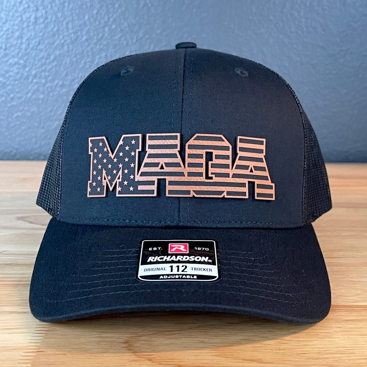 MAGA American Flag Patriotic Leather Patch SnapBack Trucker Hat Patch Hat