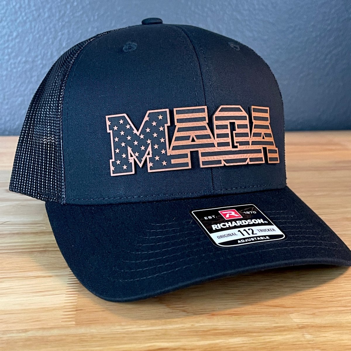 MAGA American Flag Patriotic Leather Patch SnapBack Trucker Hat Patch Hat