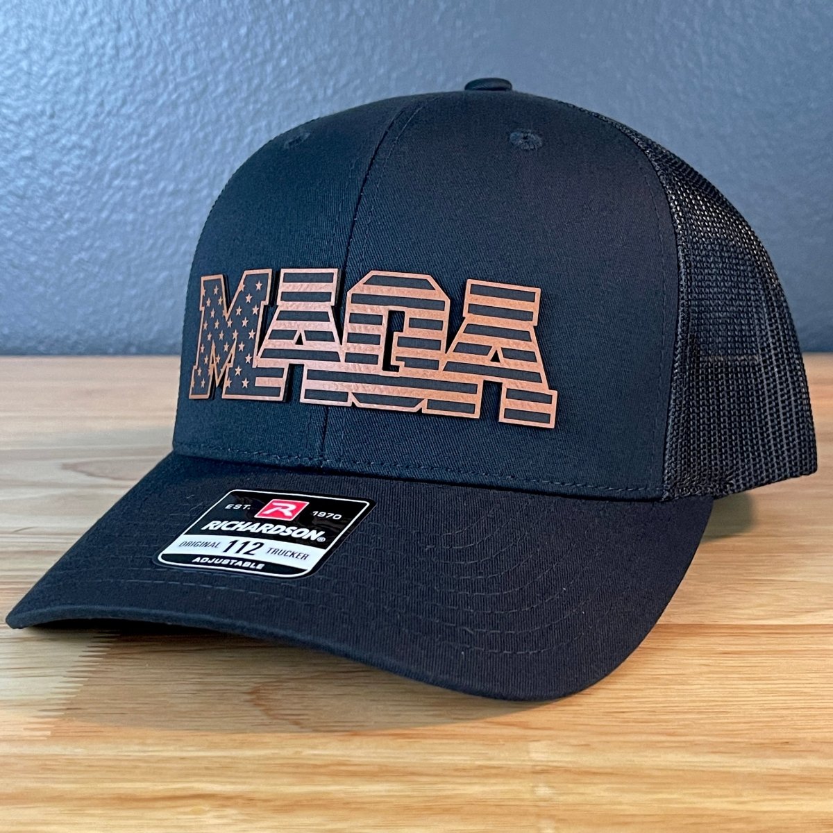 MAGA American Flag Patriotic Leather Patch SnapBack Trucker Hat Patch Hat