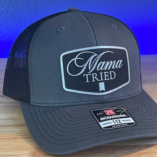 MAMA TRIED Funny Leather Patch Hat Charcoal/Black Patch Hat