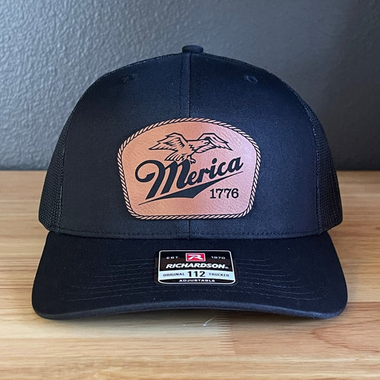 Merica 1776 Eagle Patriotic Leather Patch Hat Patch Hat