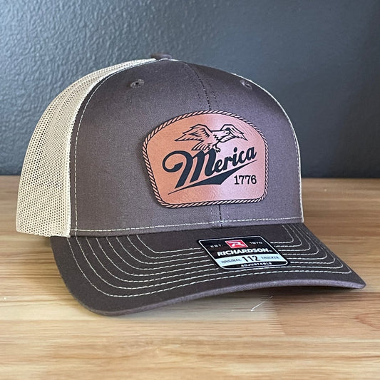 Merica 1776 Eagle Patriotic Leather Patch Hat Patch Hat