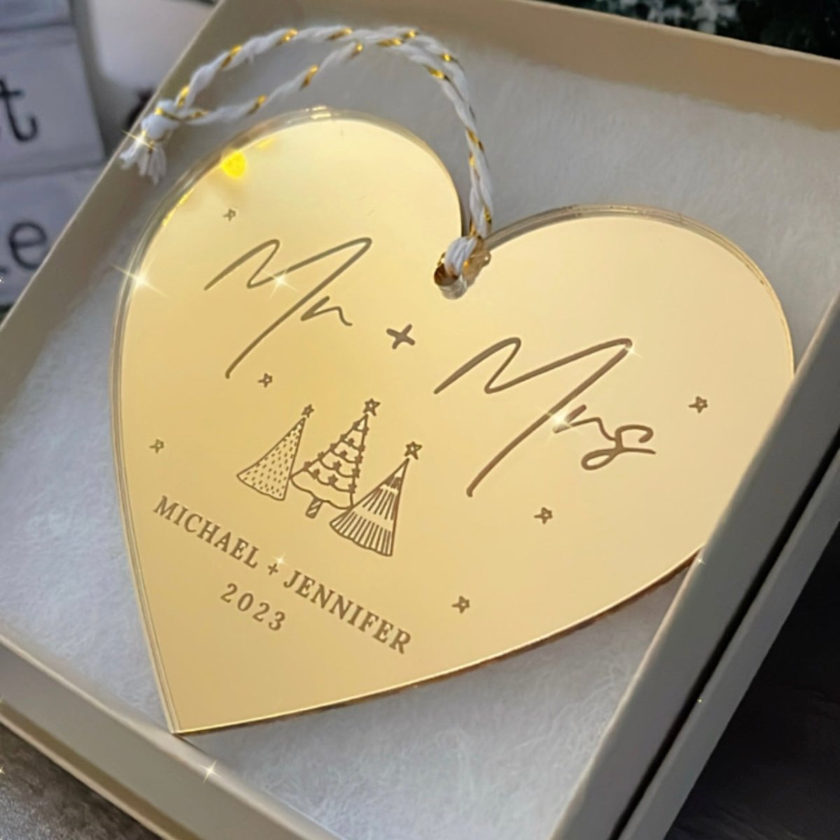 Mr & Mrs Personalized Heart Ornament Ornament - VividEditions