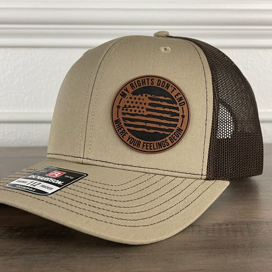 My Rights Don't End Where Your Feelings Begin Leather Patch Hat Khaki/Brown Patch Hat - VividEditions
