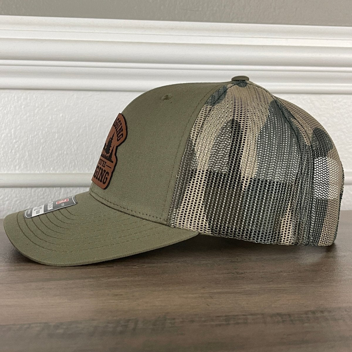 No Bragging Until You're Dragging Deer Hunting Funny Leather Patch Hat Green/Camo Patch Hat - VividEditions