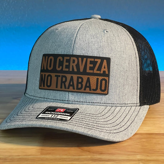 NO CERVEZA NO TRABAJO Funny Leather Patch Hat Patch Hat - VividEditions