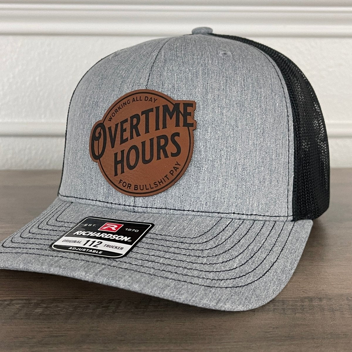 Overtime Hours for BS Pay Leather Patch Hat Patch Hat - VividEditions