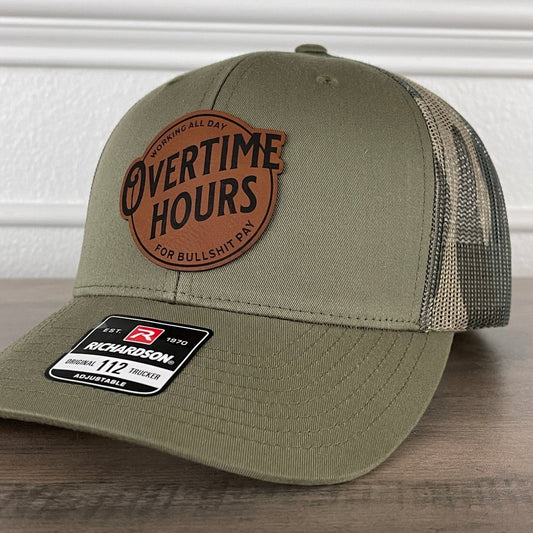 Overtime Hours For BS Pay Patriotic Leather Patch Hat Green/Camo Patch Hat - VividEditions