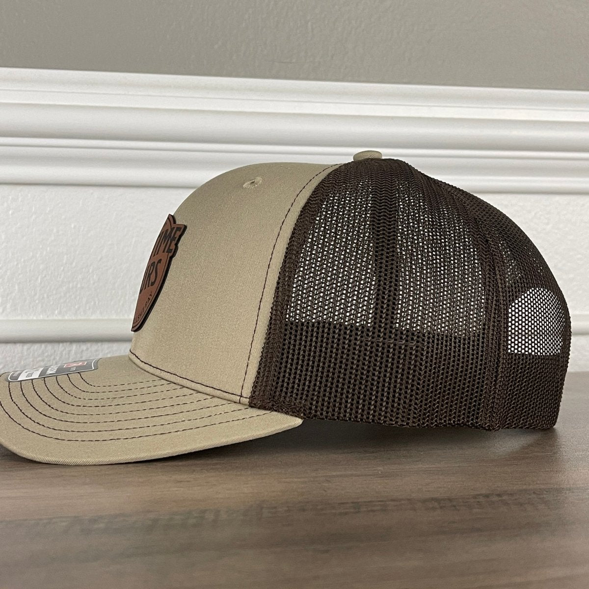 Overtime Hours For BS Pay Patriotic Leather Patch Hat Khaki/Brown Patch Hat - VividEditions