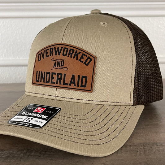 Overworked And Underlaid Leather Patch Hat Khaki/Brown Patch Hat - VividEditions