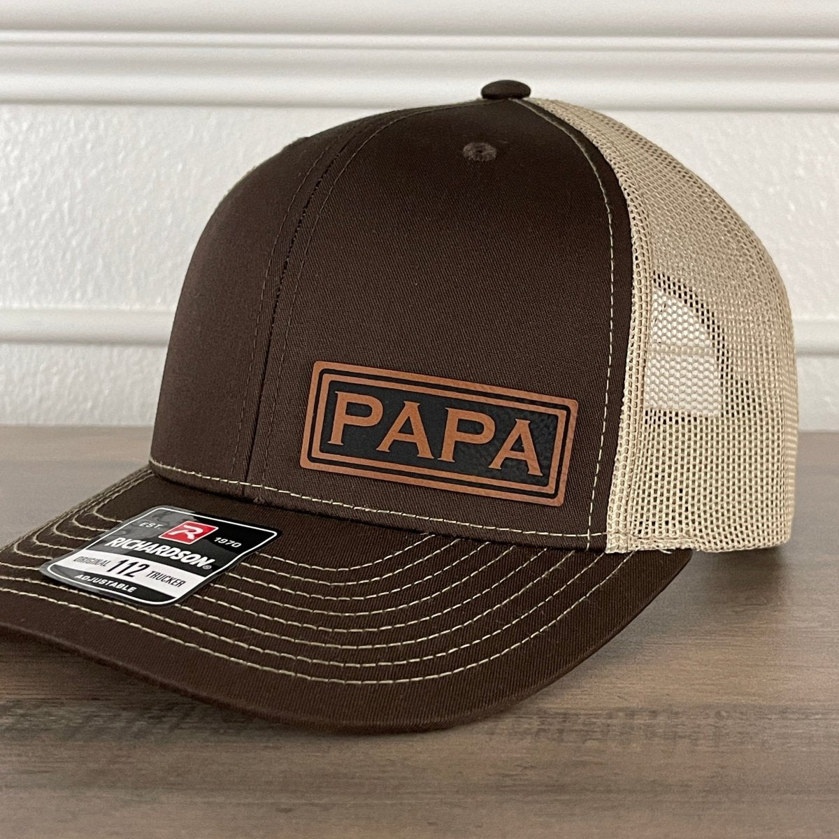PAPA Side Leather Patch Hat Brown - VividEditions