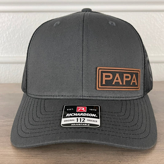 PAPA Side Leather Patch Hat Charcoal/Black Patch Hat - VividEditions