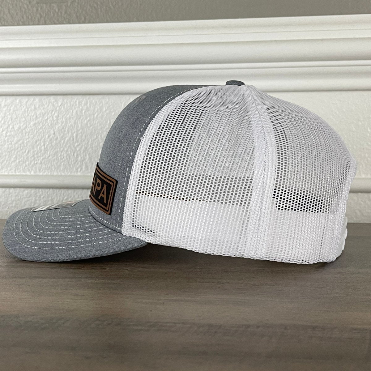 PAPA Side Leather Patch Hat Grey/White Patch Hat - VividEditions