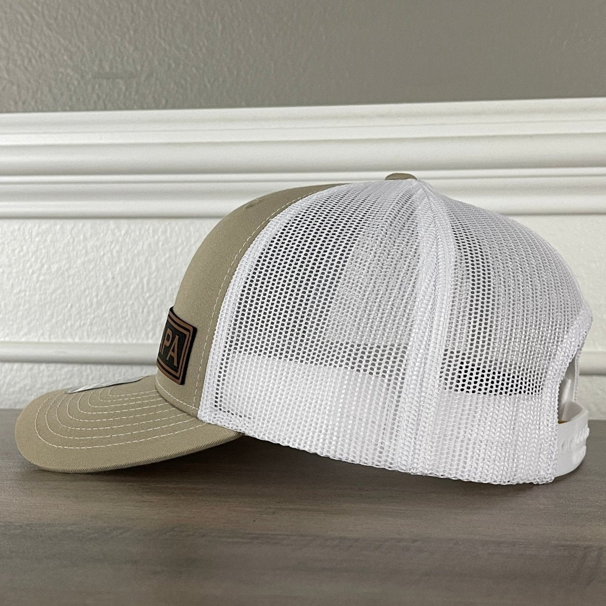 PAPA Side Leather Patch Hat Khaki Patch Hat - VividEditions