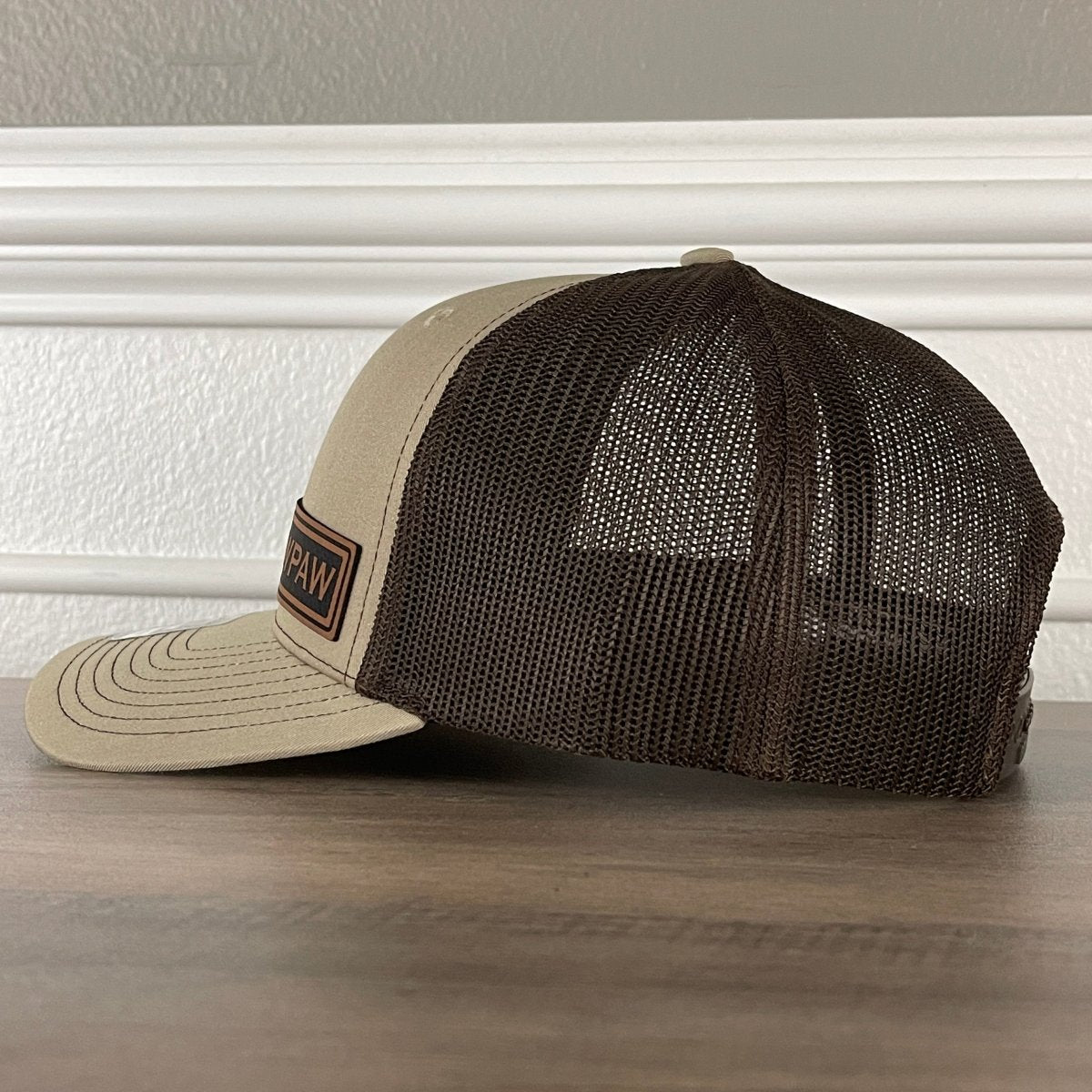 PAWPAW Side Leather Patch Hat Khaki/Brown Patch Hat - VividEditions