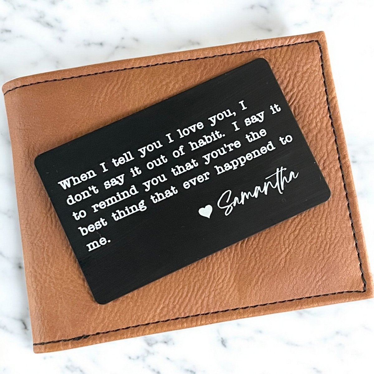 Personalized Engraved Metal Wallet Card - Valentine Gift for Boyfriend or Husband - Romantic Love Note Wallet Card