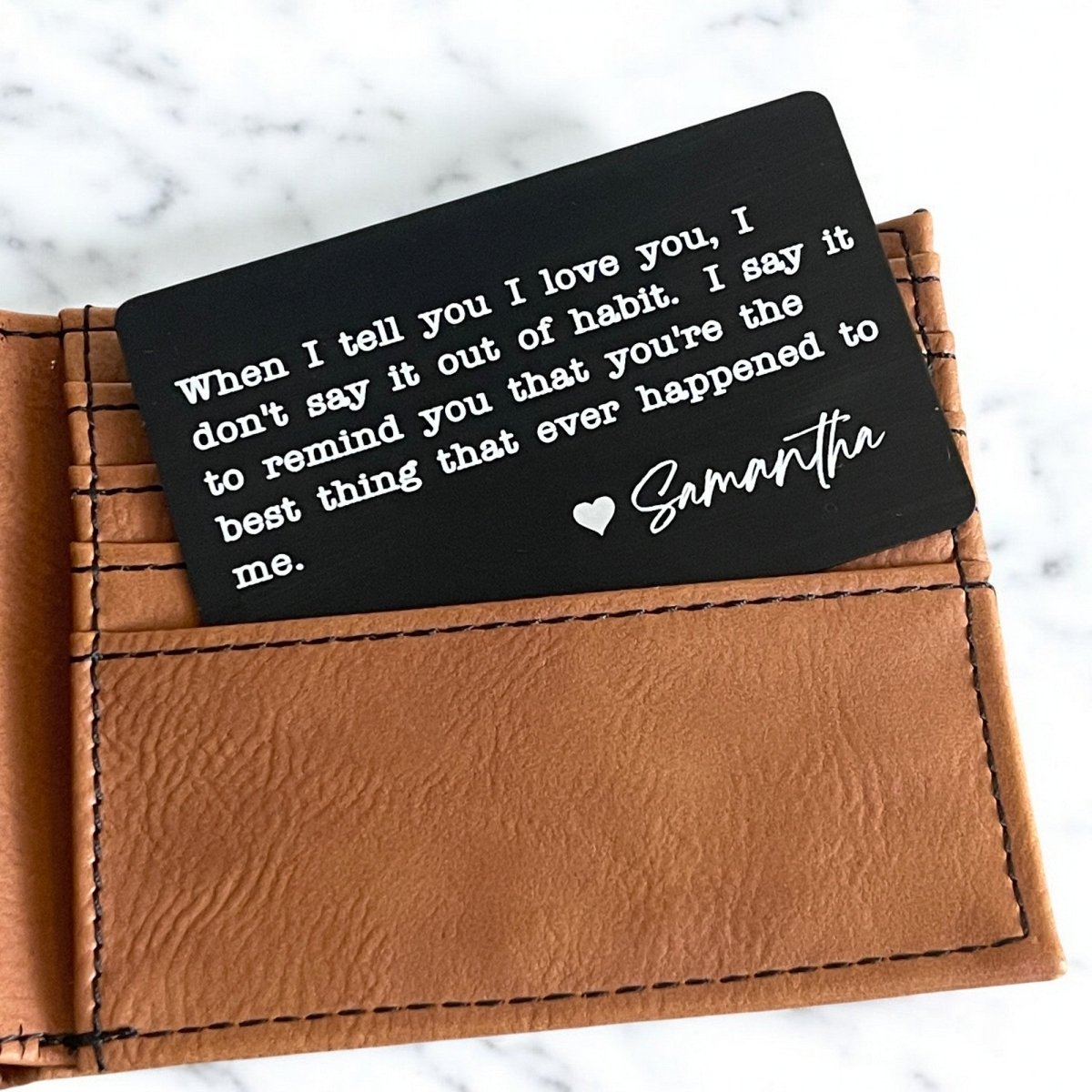 Personalized Engraved Metal Wallet Card - Valentine Gift for Boyfriend or Husband - Romantic Love Note Wallet Card