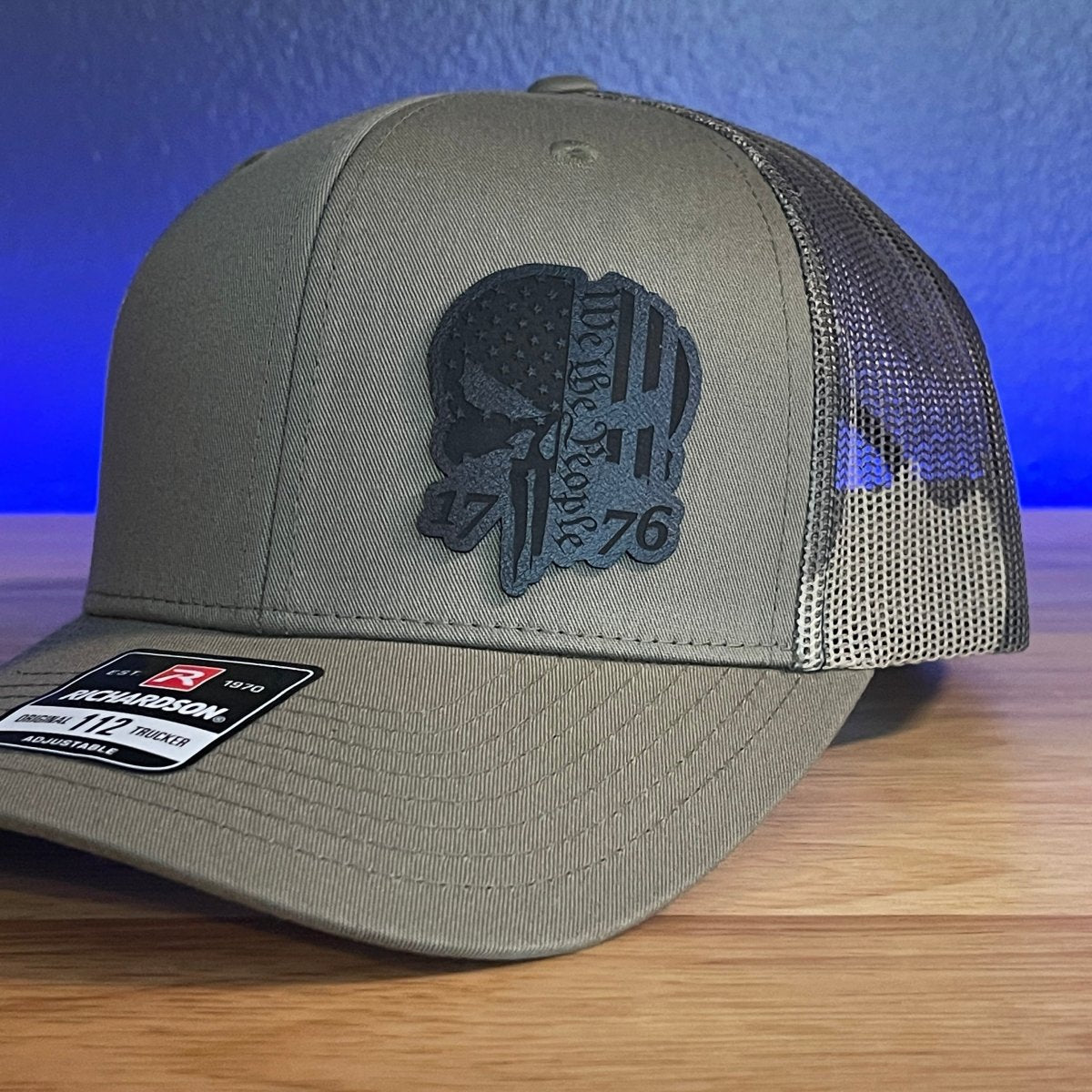 Punisher Skull 1776 We The People Black Side Leather Patch Hat Green Camo