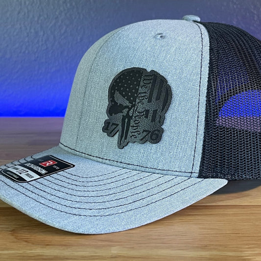 PUNISHER SKULL 1776 WE THE PEOPLE Side Leather Patch Hat BLK/BLK Patch Hat - VividEditions