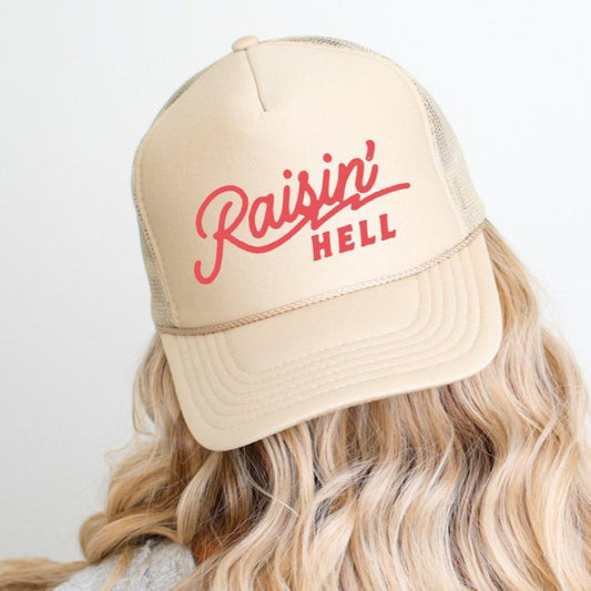 Raisin' Hell Funny Classic Foam Trucker Hat Khaki Trucker Hat
