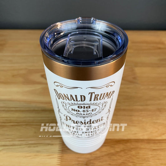 Set of 2: Trump 45 - 47 Vintage Label Collector's 20oz Rose Gold Laser Engraved Tumblers Tumblers