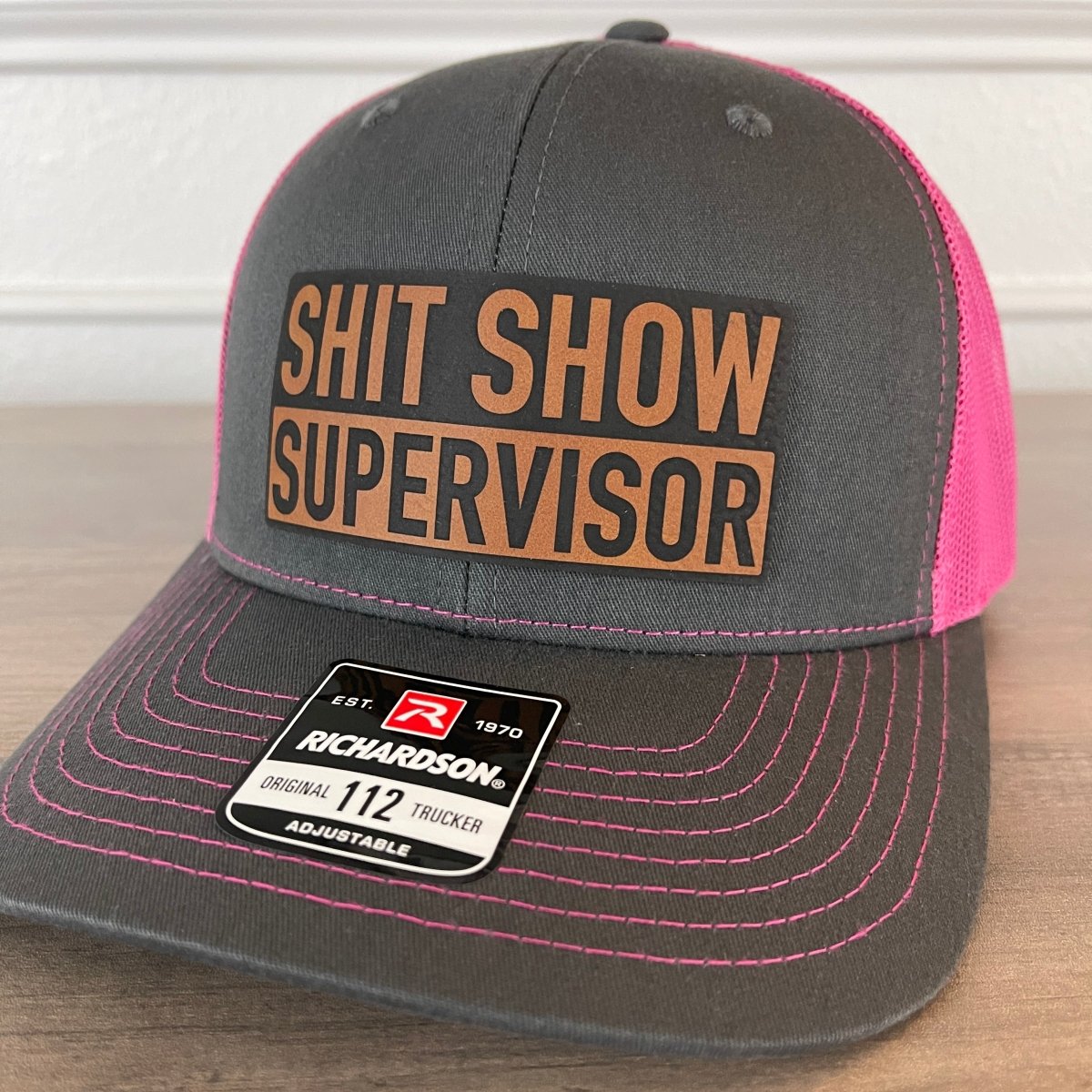 SH*T SHOW SUPERVISOR Funny Leather Patch Hat Pink Patch Hat - VividEditions