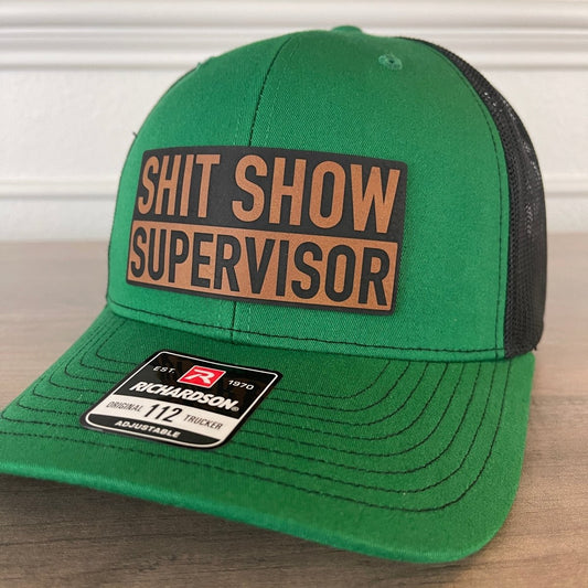 St. Patrick's Day Sh*t Show Supervisor Green Leather Patch Hat Patch Hat - VividEditions