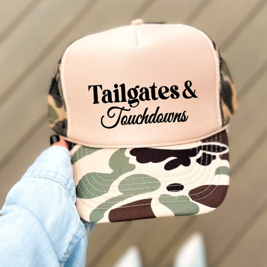 Tailgates & Touchdowns Football Classic Foam Trucker Hat Tan/Camo Trucker Hat