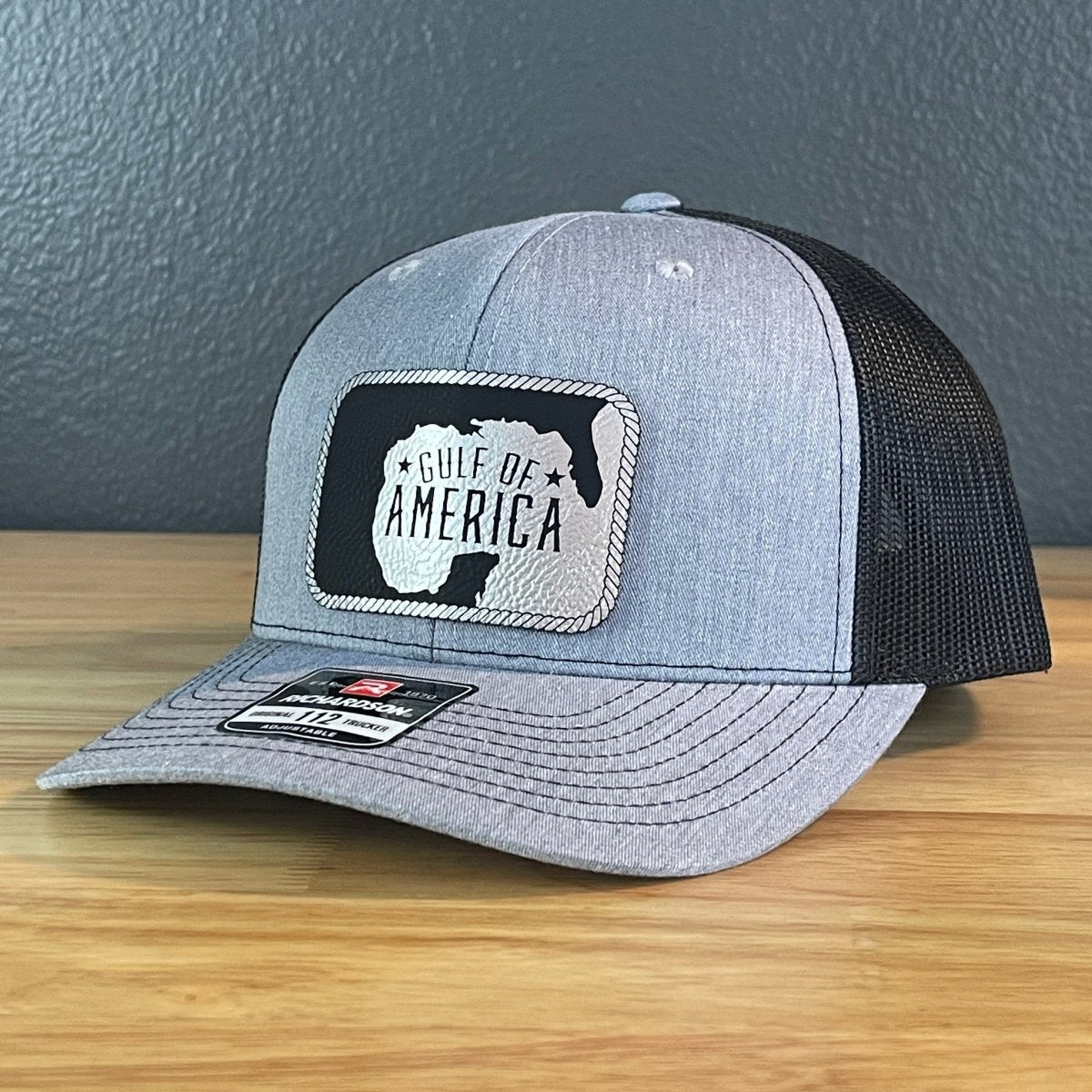 The Gulf of America Patriotic Leather Patch SnapBack Trucker Hat Blk/Silv Patch Hat