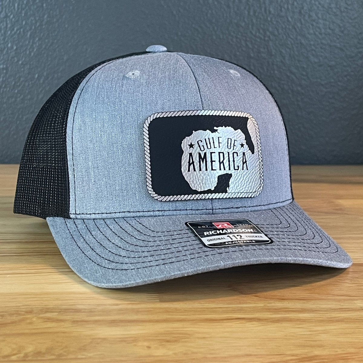 The Gulf of America Patriotic Leather Patch SnapBack Trucker Hat Blk/Silv Patch Hat