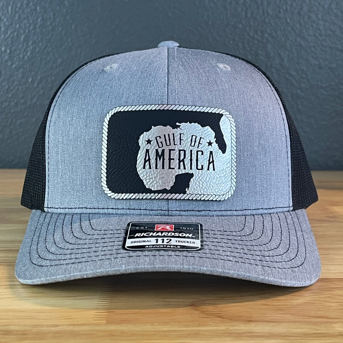 The Gulf of America Patriotic Leather Patch SnapBack Trucker Hat Blk/Silv Patch Hat