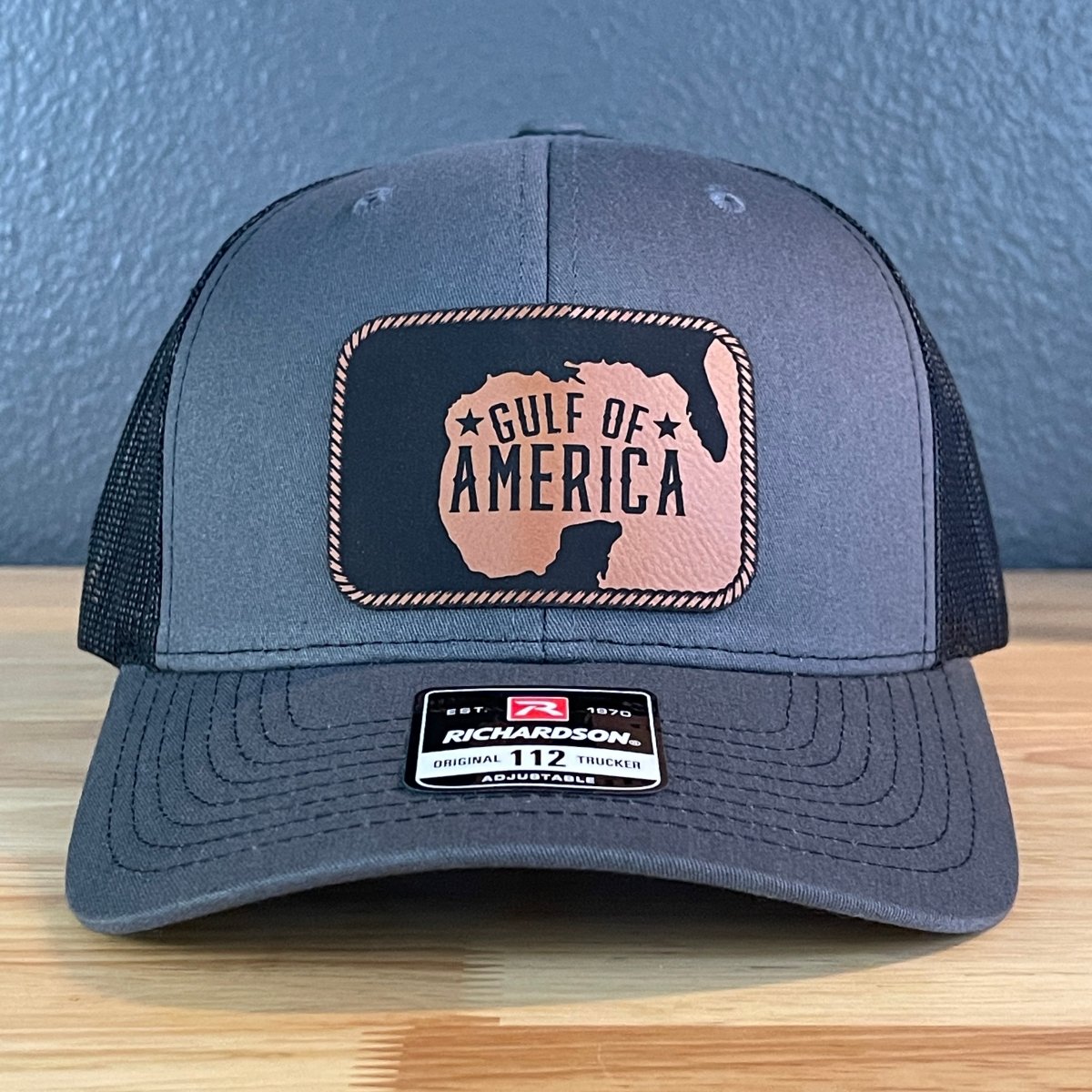 The Gulf of America Patriotic Leather Patch SnapBack Trucker Hat Rawhide Patch Hat