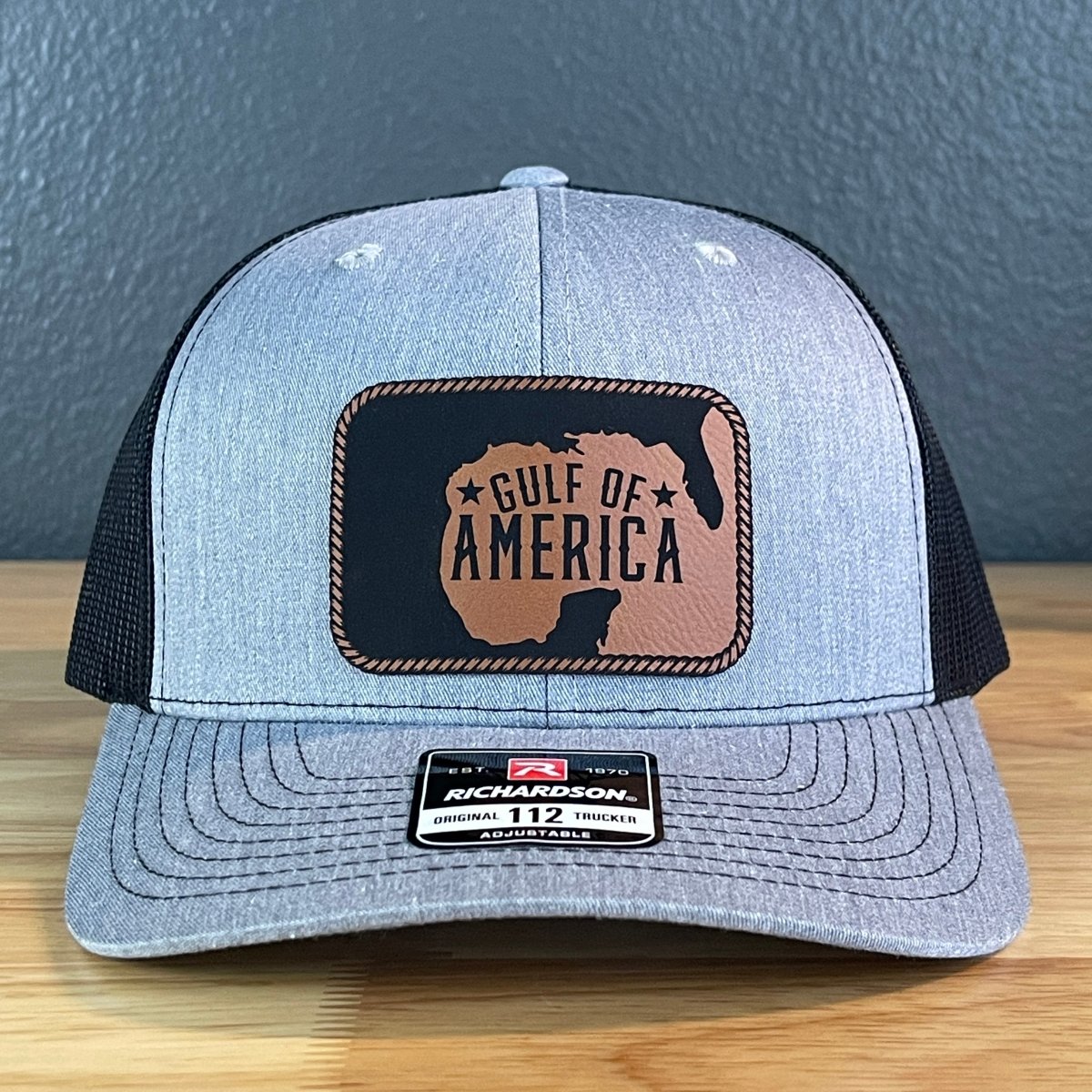 The Gulf of America Patriotic Leather Patch SnapBack Trucker Hat Rawhide Patch Hat