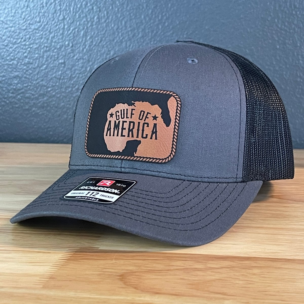 The Gulf of America Patriotic Leather Patch SnapBack Trucker Hat Rawhide Patch Hat