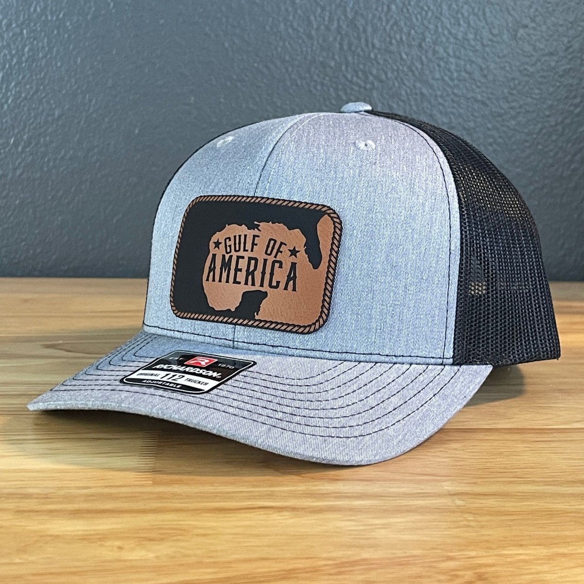 The Gulf of America Patriotic Leather Patch SnapBack Trucker Hat Rawhide Patch Hat