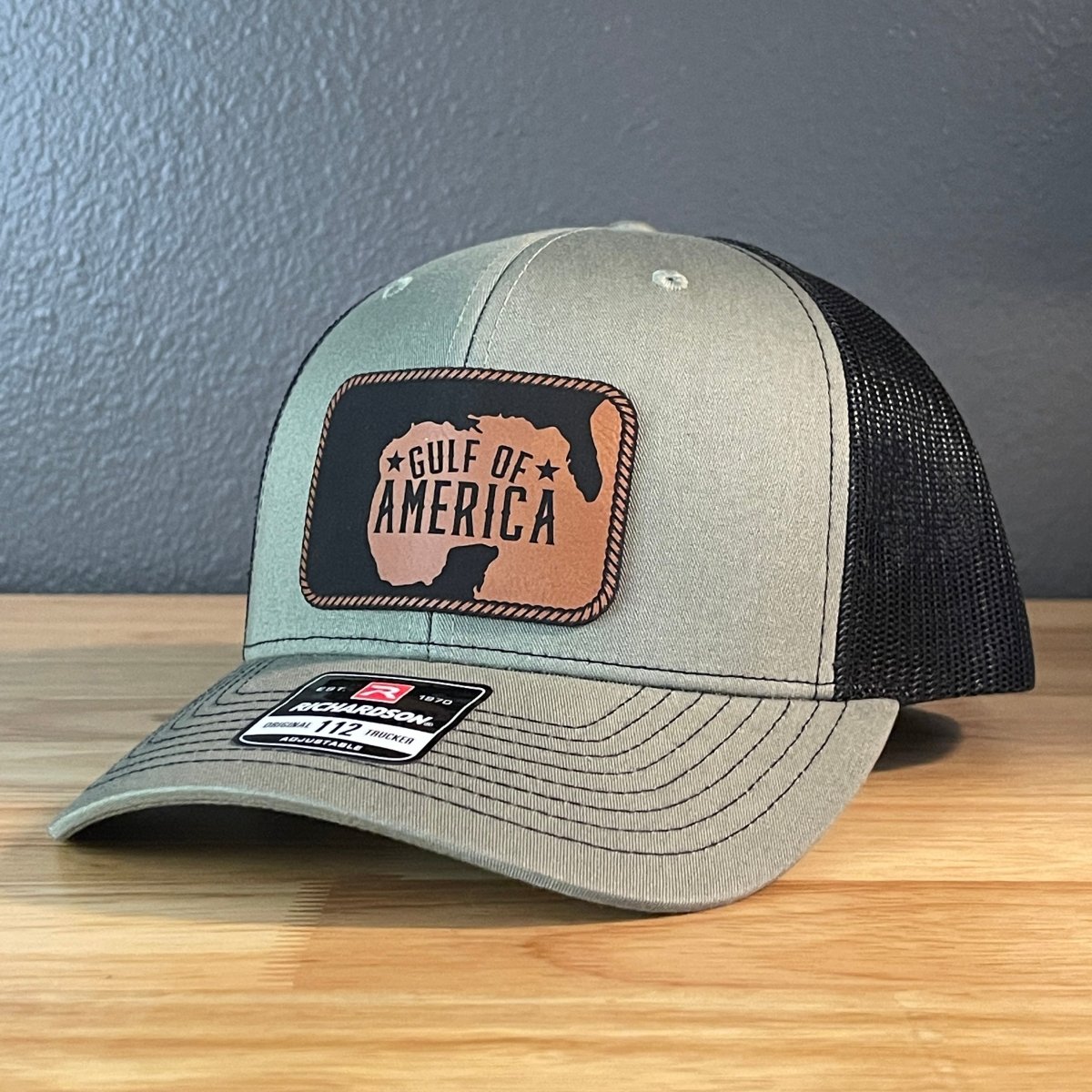 The Gulf of America Patriotic Leather Patch SnapBack Trucker Hat Rawhide Patch Hat