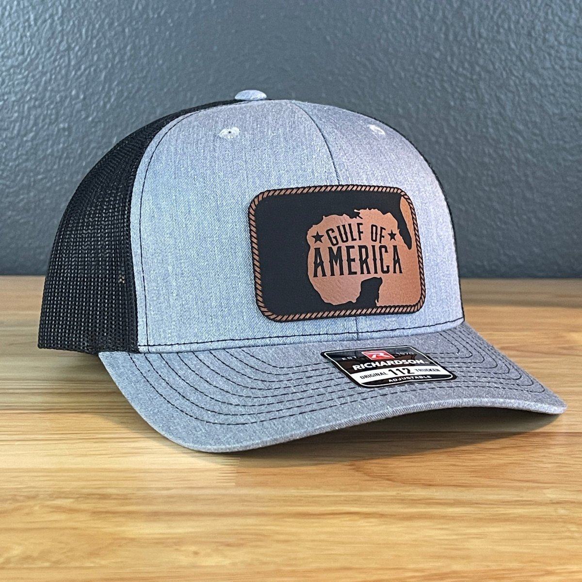 The Gulf of America Patriotic Leather Patch SnapBack Trucker Hat Rawhide Patch Hat