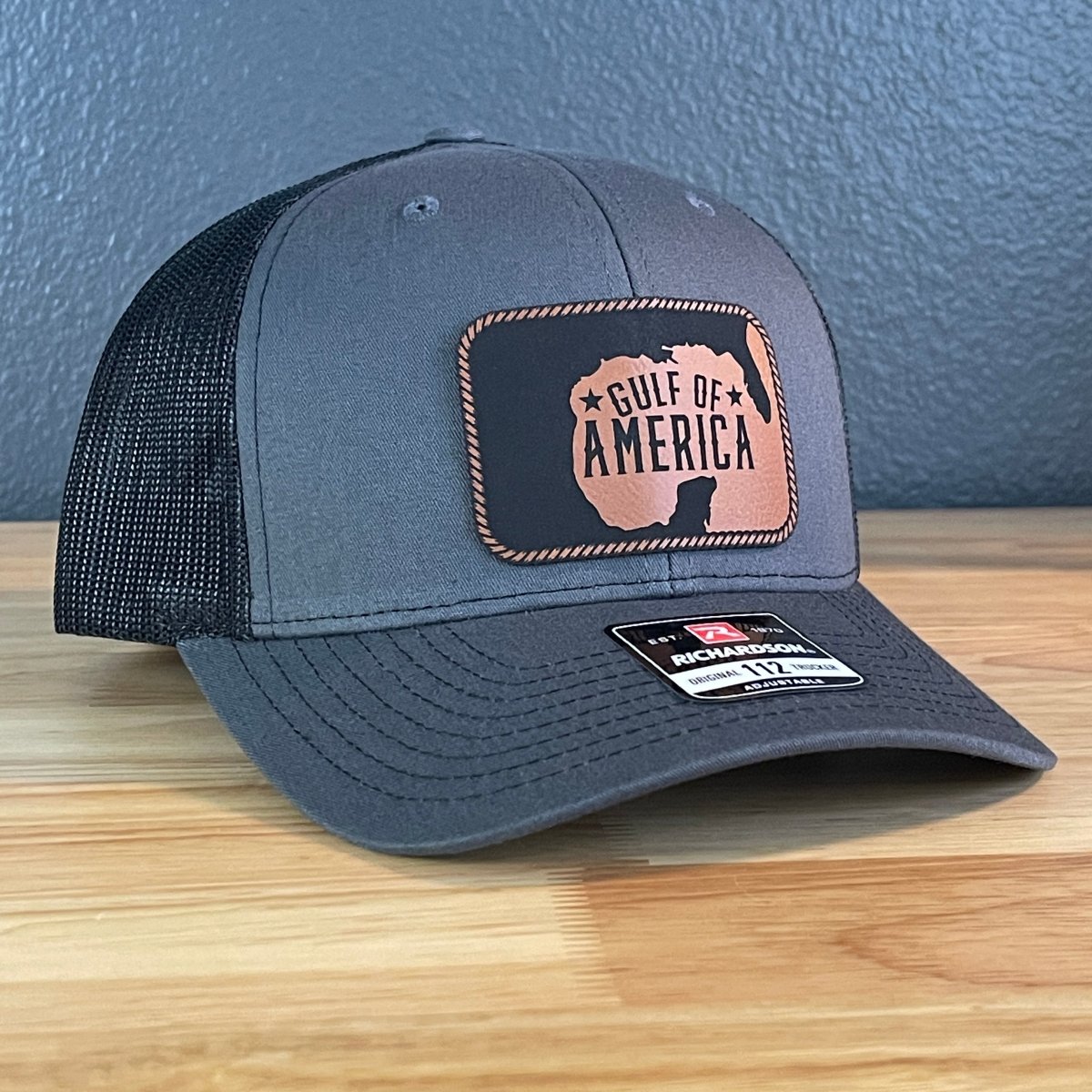 The Gulf of America Patriotic Leather Patch SnapBack Trucker Hat Rawhide Patch Hat