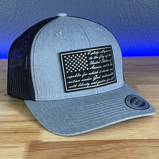 The Pledge Of Allegiance American Flag SnapBack Trucker Blk/Silv Leather Patch Hat Patch Hat