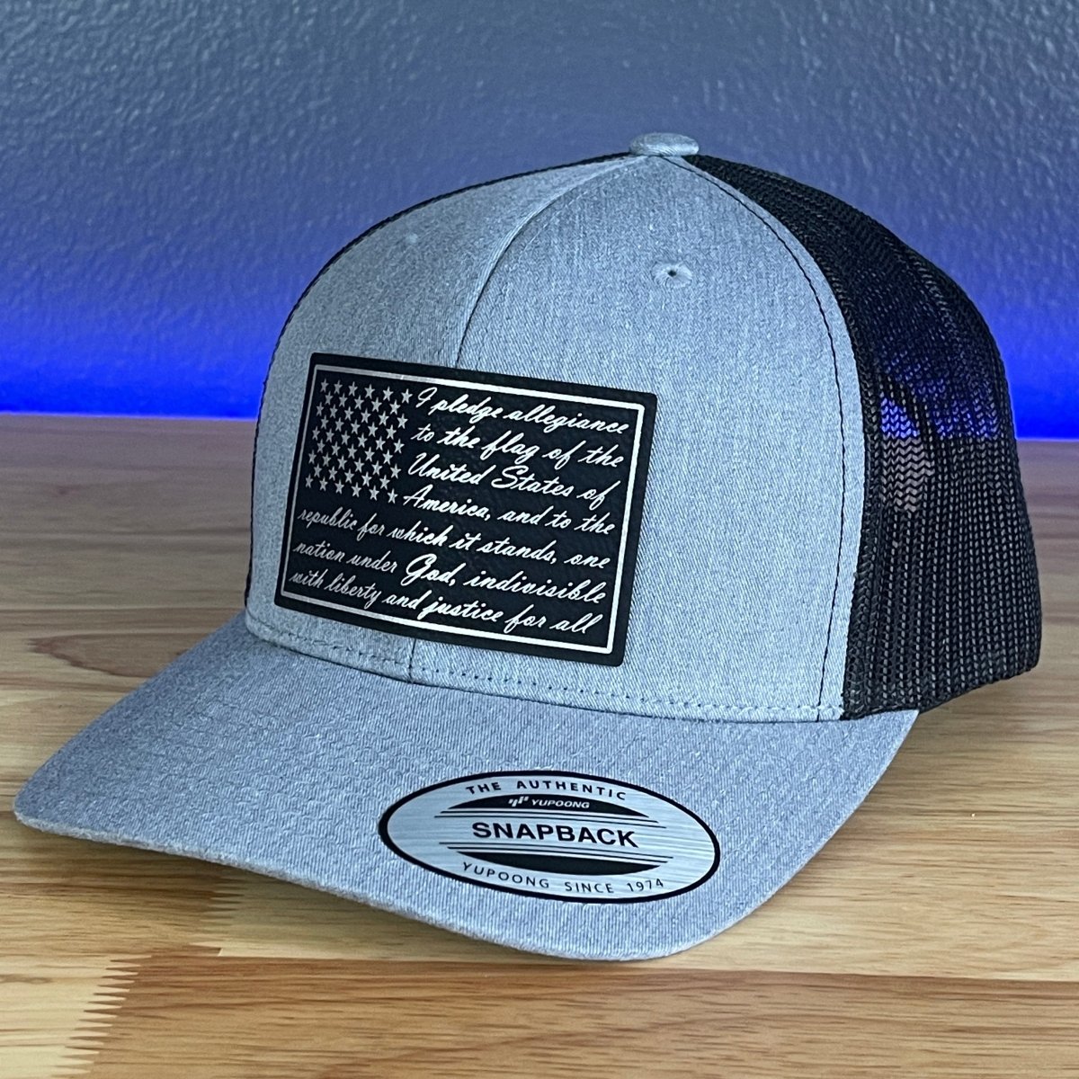 The Pledge Of Allegiance American Flag SnapBack Trucker Blk/Silv Leather Patch Hat Patch Hat