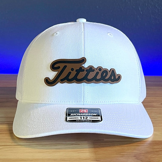 TIT*IES Leather Patch Trucker Hat White Patch Hat