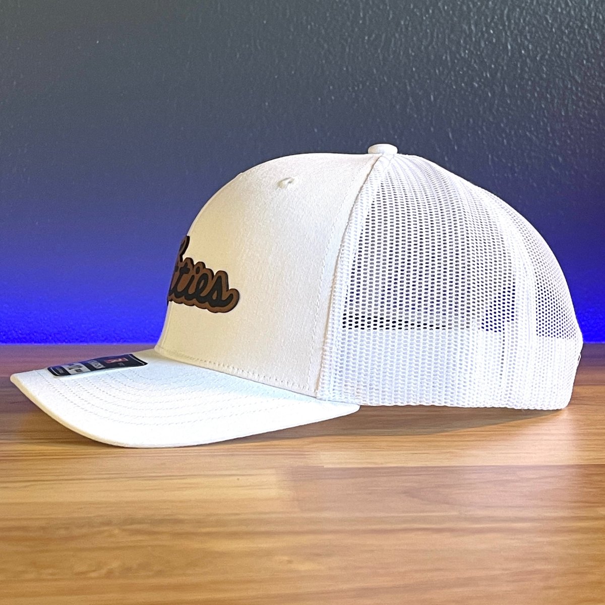 TIT*IES Leather Patch Trucker Hat White Patch Hat