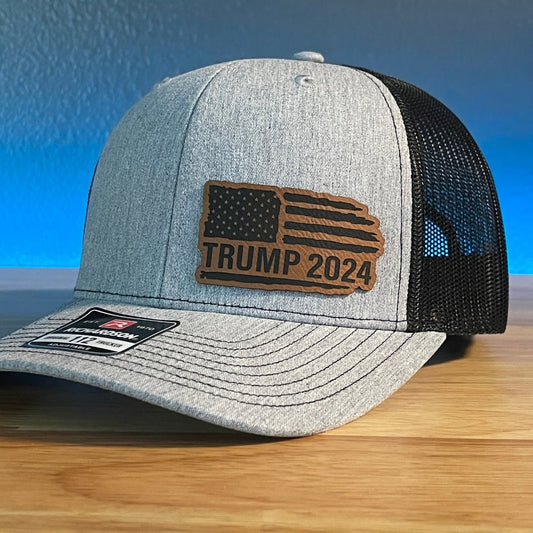 TRUMP 2024 AMERICAN FLAG PATRIOTIC Side Leather Patch Hat Patch Hat - VividEditions