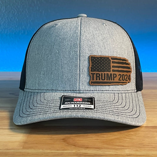 TRUMP 2024 AMERICAN FLAG PATRIOTIC Side Leather Patch Hat Patch Hat - VividEditions