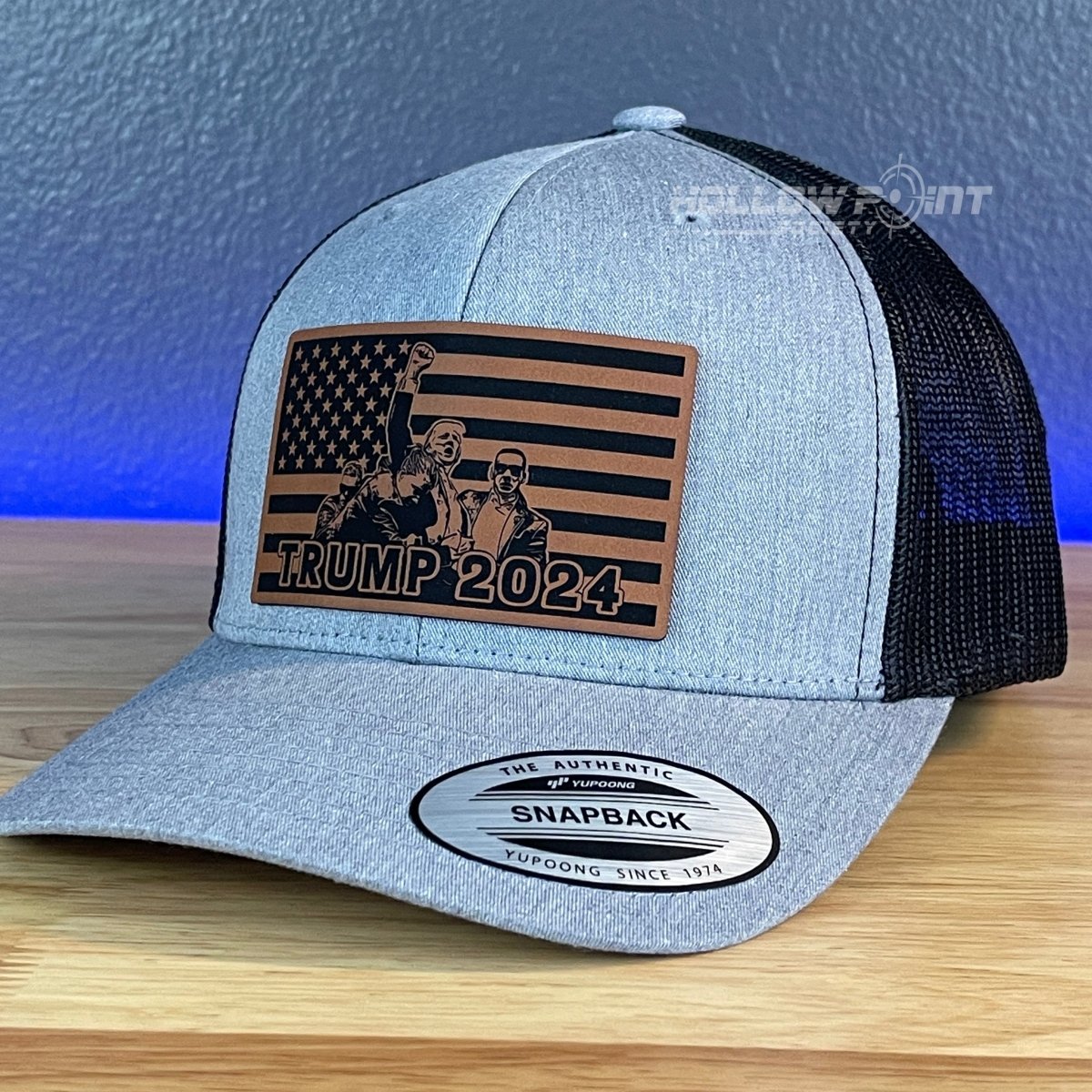 Trump 2024 American Flag SnapBack Trucker Rawhide Leather Patch Hat Patch Hat