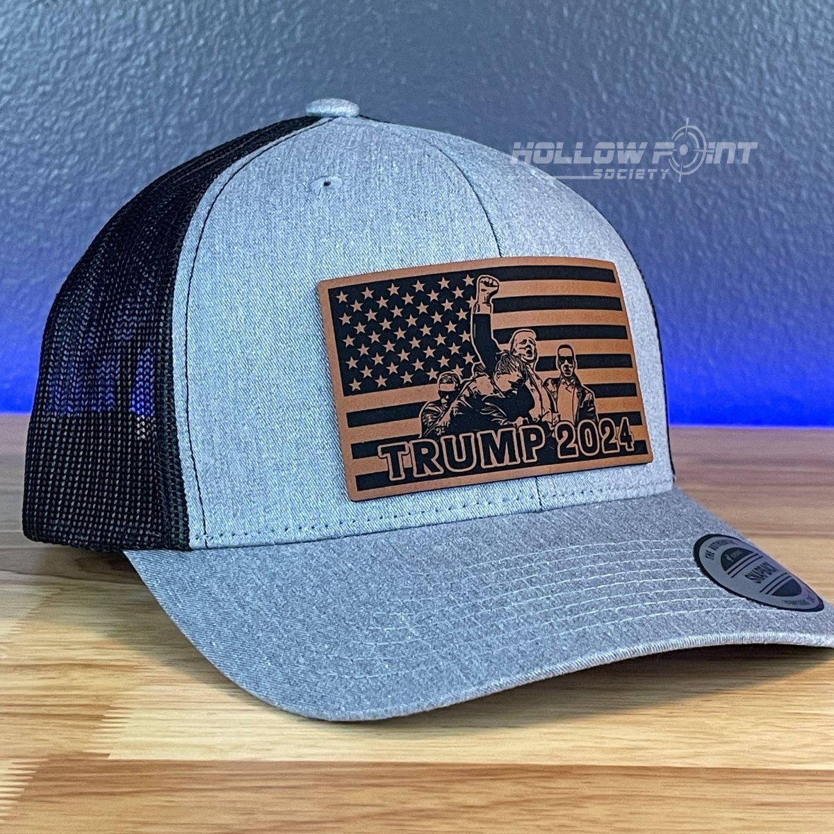 Trump 2024 American Flag SnapBack Trucker Rawhide Leather Patch Hat Patch Hat