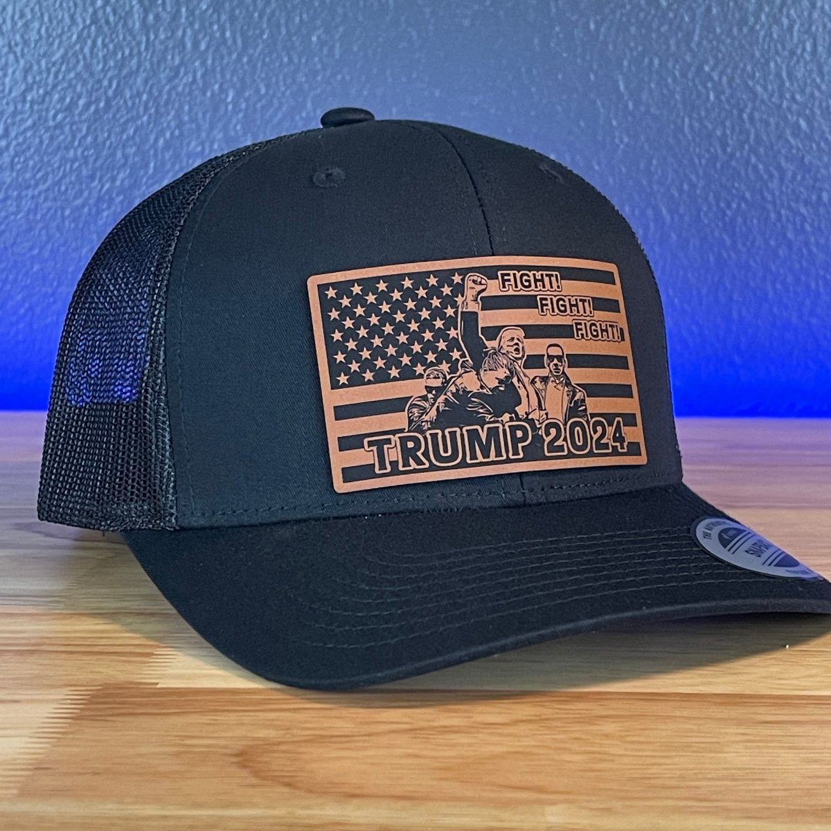 Trump 2024 Fight Fight Fight Flag SnapBack Trucker Rawhide Leather Patch Hat Black Patch Hat
