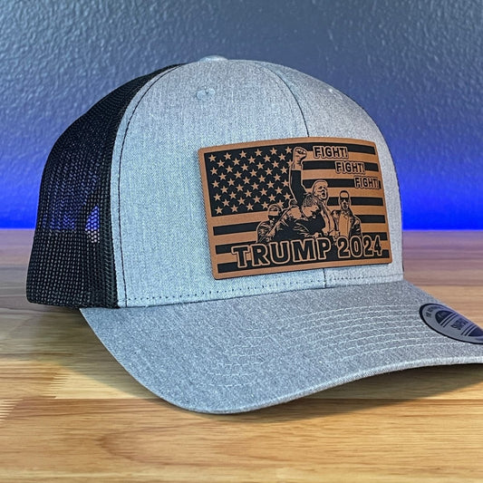 Trump 2024 Fight Fight Fight Flag SnapBack Trucker Rawhide Leather Patch Hat Patch Hat